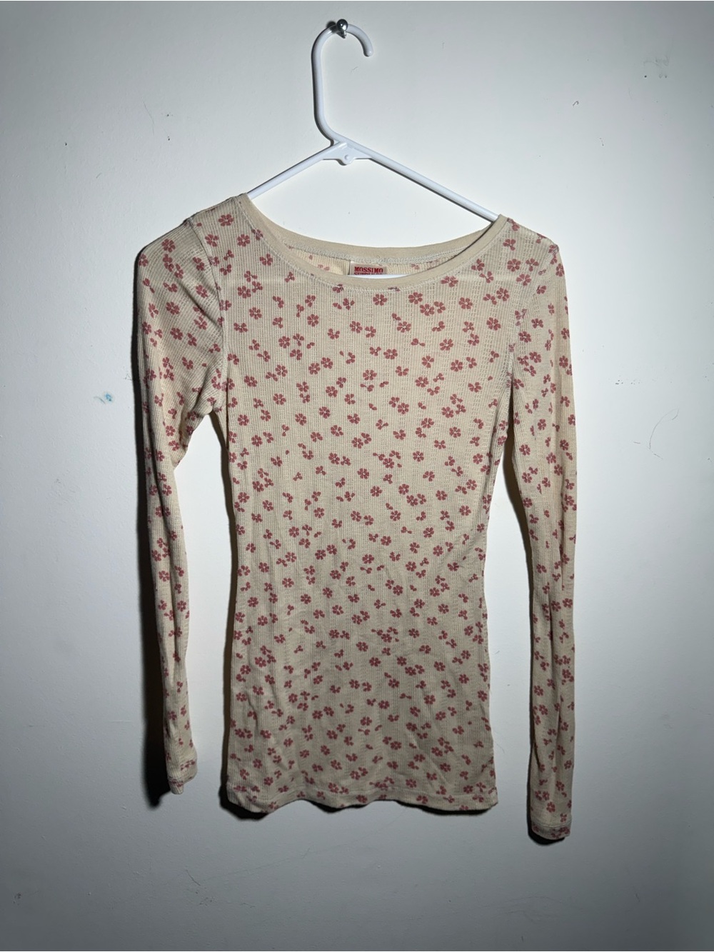 Mossimo Supply Co. Cream Ribbed Top with Pink Floral Print